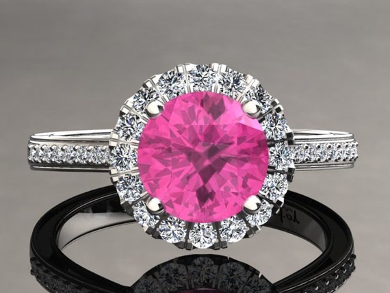 1.50 Carat Pink Sapphire And Diamond Ring In 14k or 18k White