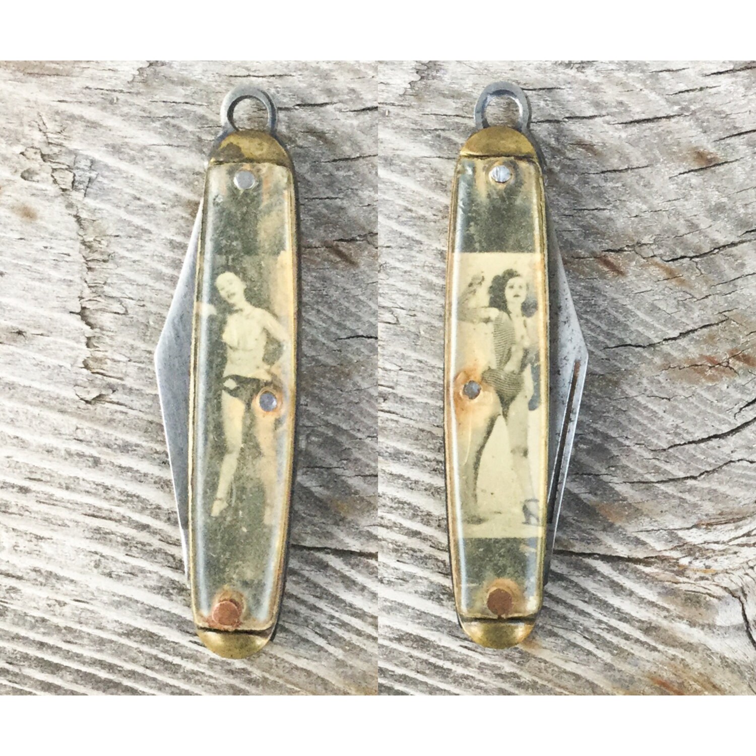 Vintage Pin Up Girl knife fob risque play by AntiqueJewelrySupply