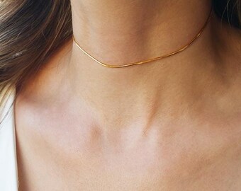 Dainty gold choker, Collar necklace, Gold choker necklace, Layering necklace, Minimal gold necklace, Thin choker necklace, Boho jewelry