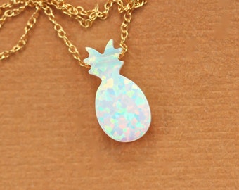 Pineapple necklace - opal necklace - pineapple charm necklace - summer jewelry - fruit - an opal pineapple on a 14k gold vermeil chain