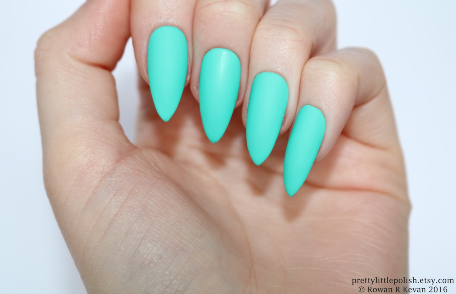 Matte turquoise stiletto nails Fake nail Stiletto nail