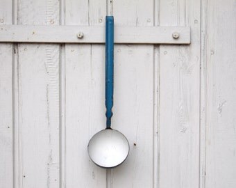 Vintage Blue Enamel Ladle - Enamelware - Shabby Chic Kitchen Decor