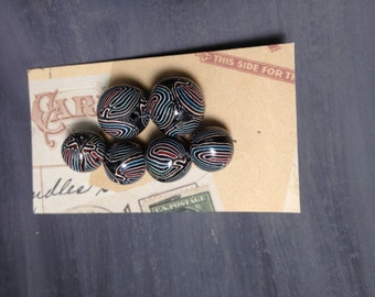 rainbow cane beads 2 @ 1 cm & 4 @1/2 cm