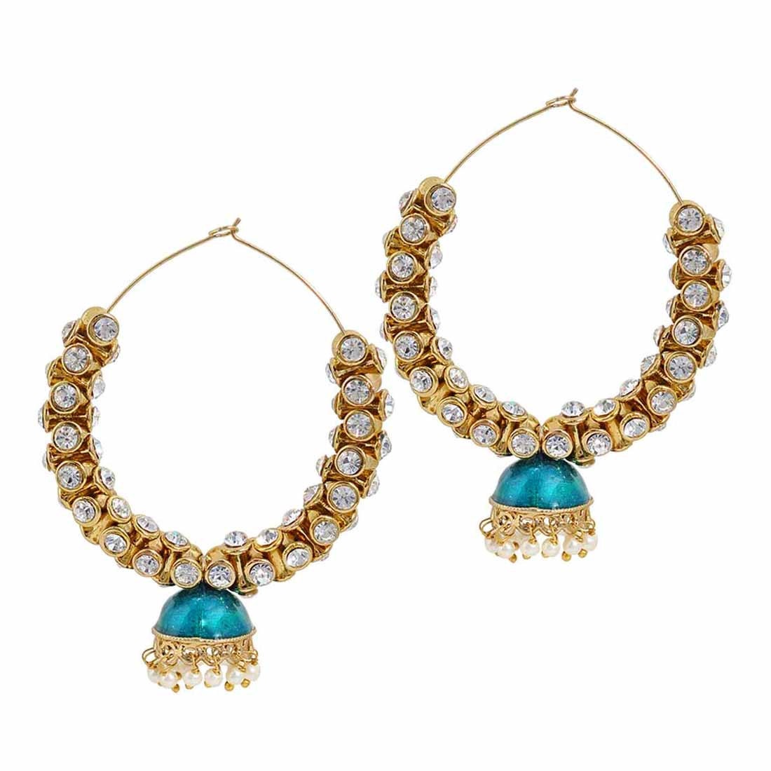 Ethnic Jewelry Beautiful Ethnic Hoop Earrings Blue Gold by