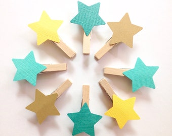 Teal Gold Star Clothespins Baby Shower Decoration Dont Say Baby Game Wedding Midsummers Night Fantasy Party Favor Name Tag Decor Pin Clips