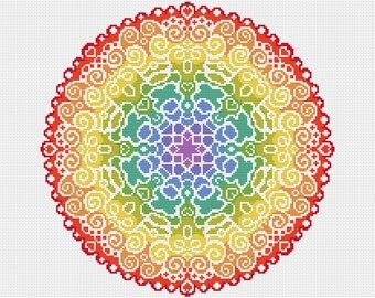 PATTERN Spectrum Mandala Cross Stitch Chart - Colourful Modern Cross Stitch - Rainbow of Colours