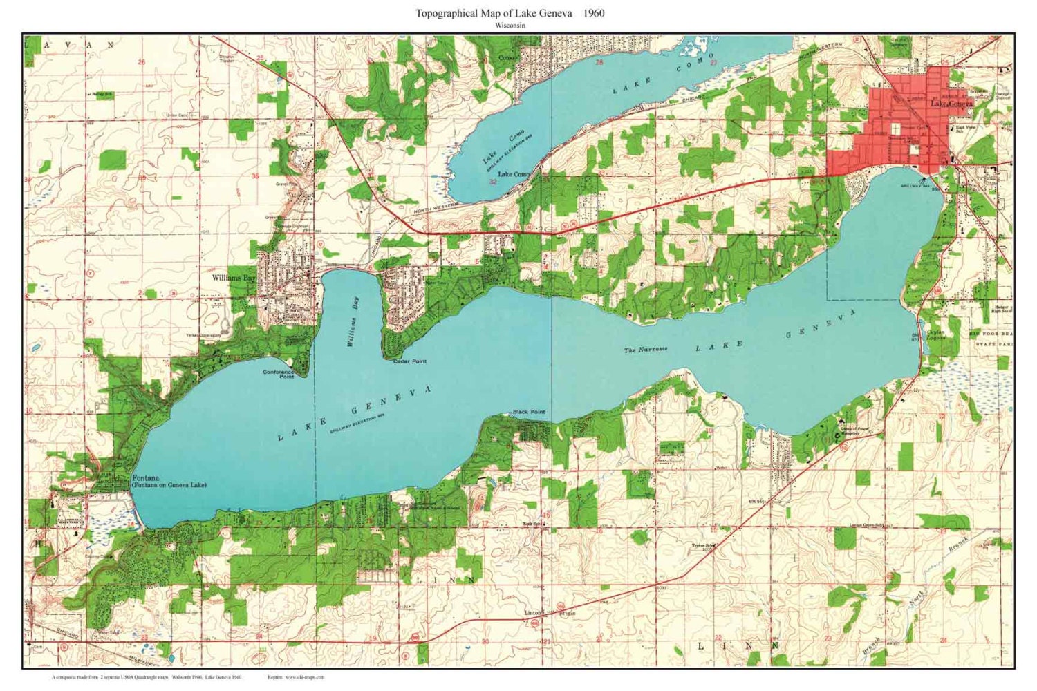 Lake Geneva 1960 Old Topographic Map USGS Custom Composite