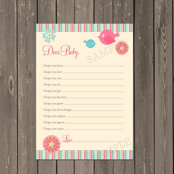 Bird Baby Shower Game, Bird Dear Baby Cards, Baby Advice Cards, Wishes for Baby Card, Baby Girl Shower, Instant Download Il_570xn