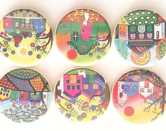 It Takes A Village Magnets, Funky Houses Magnets, Refrigerator Magnet, Fridge Magnet, The Neighborhood, Magnets, Cute Funky Houses, Set of 6