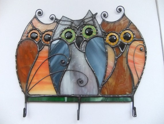 Items similar to Stained glass Owl. Stained glass key holder. Owl