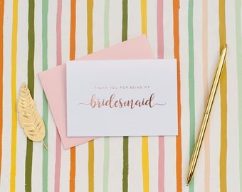 Rose Gold Foil Thank You For Being My Bridesmaid card bridal party gifts bridesmaid thank you gift house party will you be my bridesmaid box
