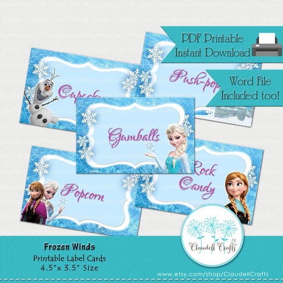 frozen winds inspired printable label cards blank food