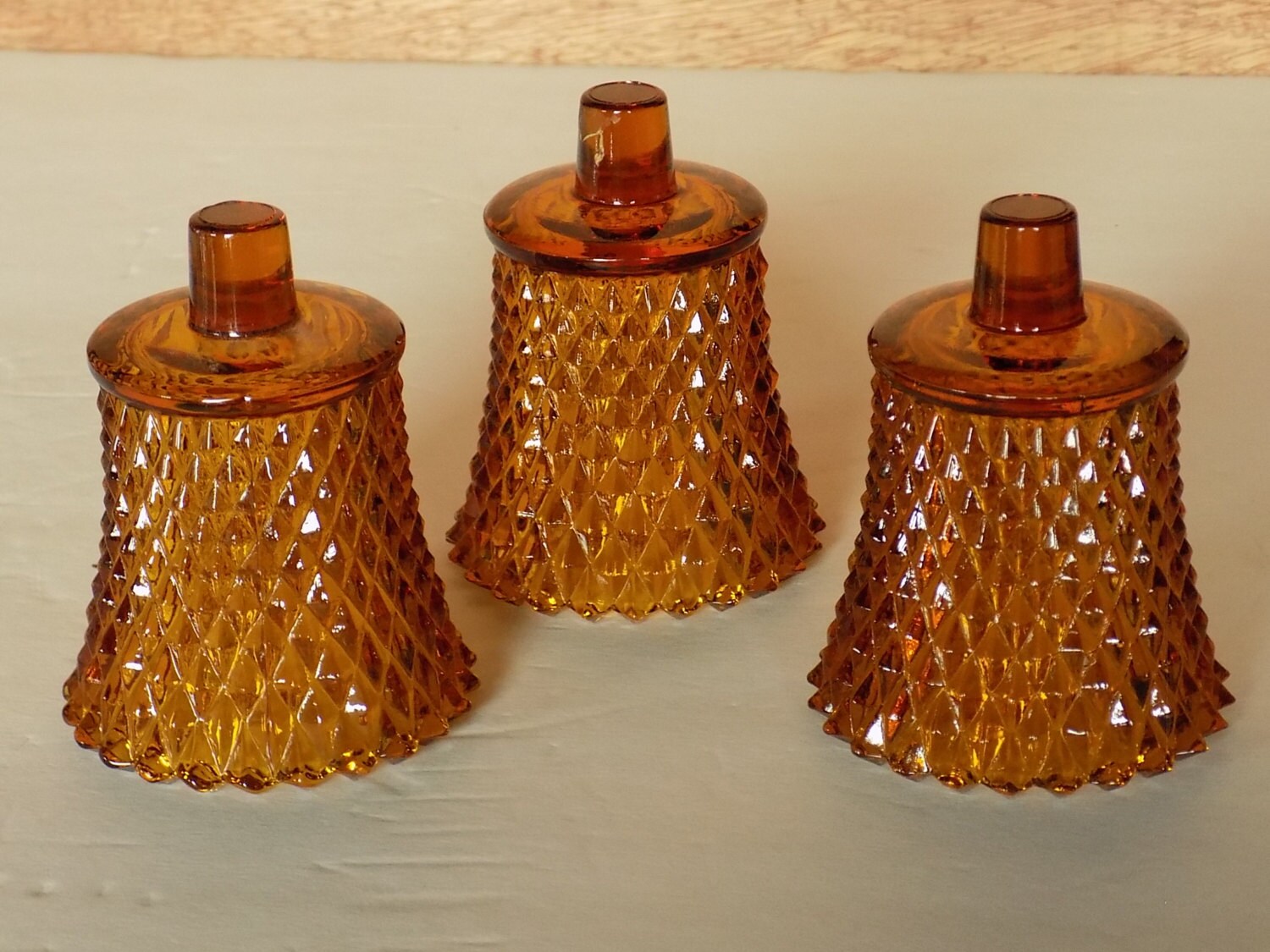 Vintage Home Interior Amber Diamond Point Votive Cups Peg