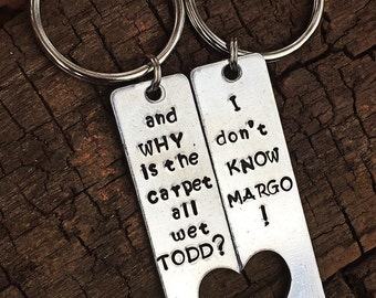 Couples keychain, christmas vacation, handstamped keychain, his and hers keychain, his and hers gift, todd and margo