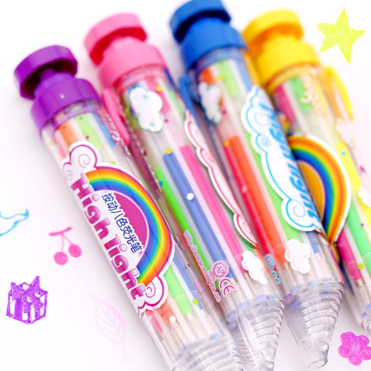 8 color Retractable Multi Pen Highlighters Glitter by JnMstudio