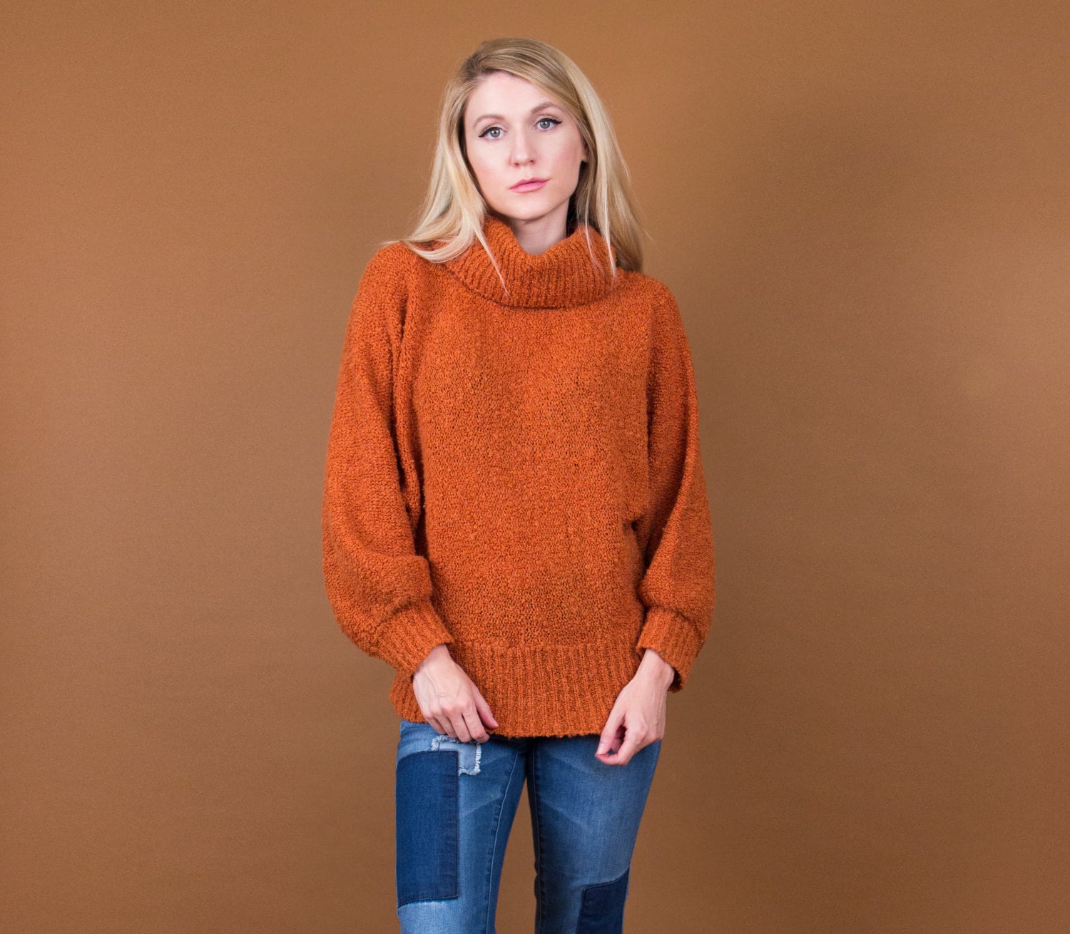 80's burnt orange turtleneck / sienna tan turtleneck