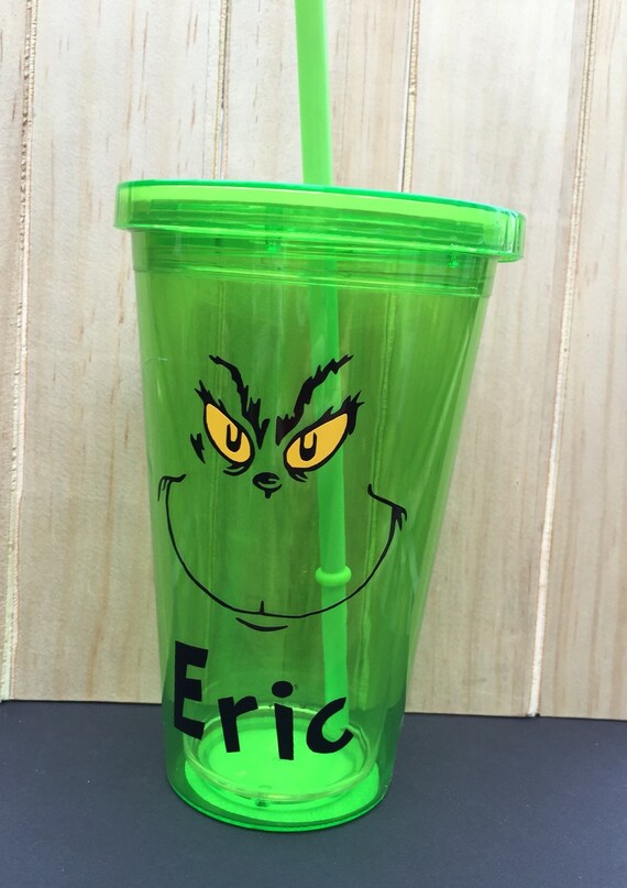 Grinch Personalized Christmas Plastic tumbler Cup by MyCutieBows