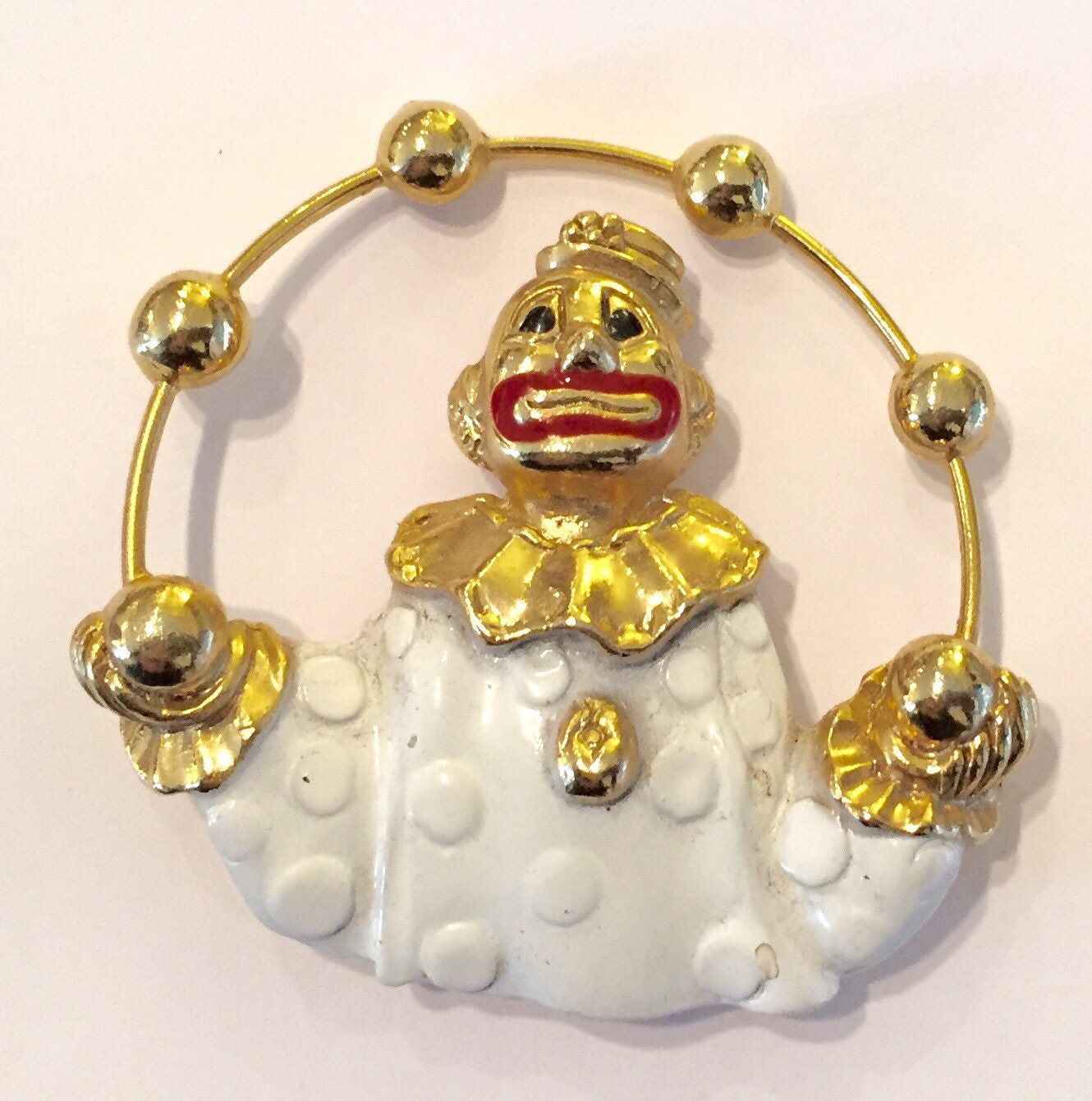 AJC Vintage enamel juggling CLOWN pin WOW by TrashyDivaClothing
