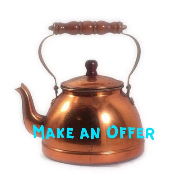 Vintage Copper Gooseneck Kettle with Wood Handle by VintageVybe