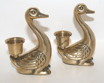 Brass Duck Candlesticks, Brass Swan Candlesticks, Cast Brass Duck, Cast Brass Swan, Vintage Brass Candlesticks, Vintage Brass Bird, Brass