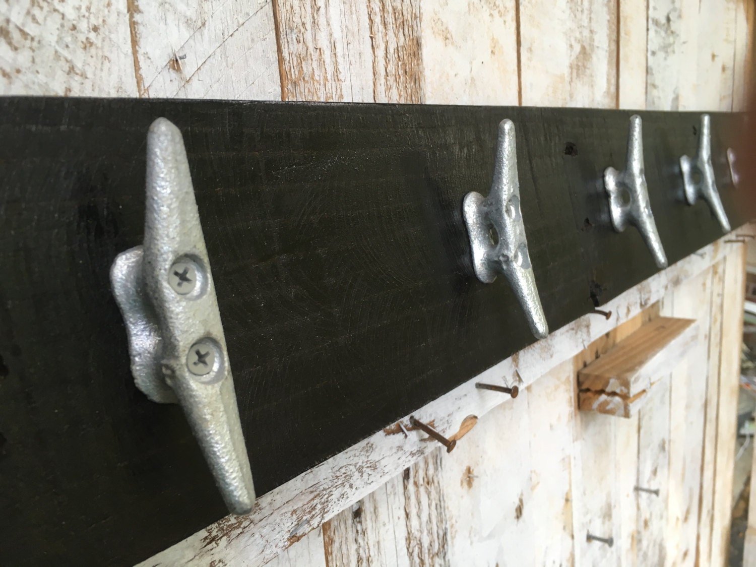 Walnut Brown Boat Cleat Coat Rack Towel Rack Book Bag Rack