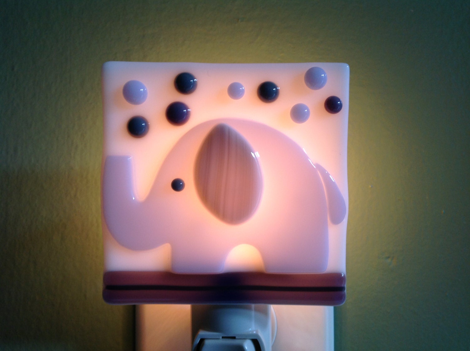 Elephant Nursery Purple Fused Glass Night Light by LaGlasSea