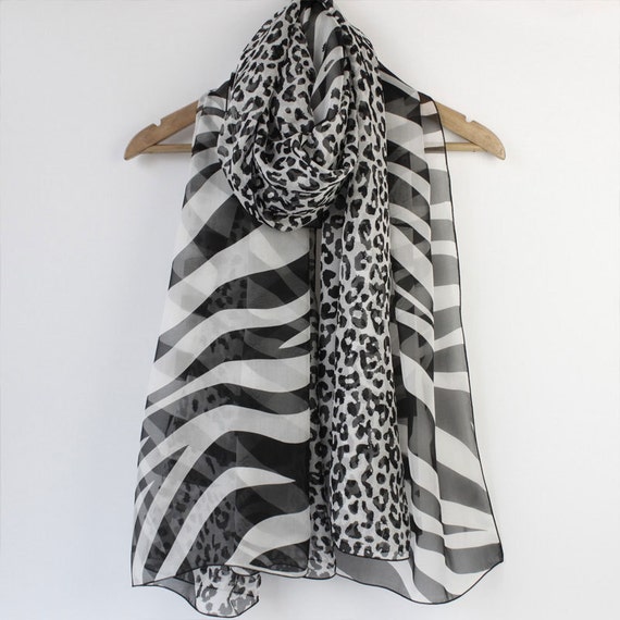 Animal Print Silk Scarf Leopard And Zebra Printed Silk Scarf