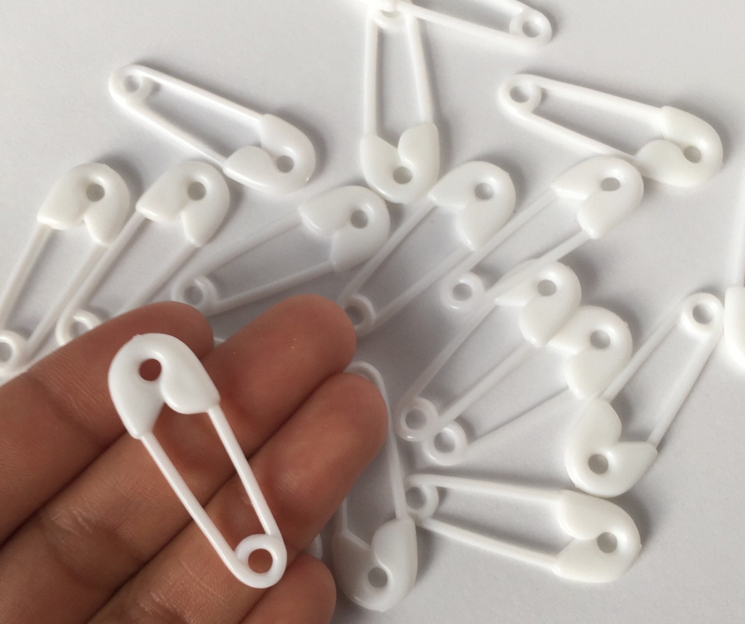 25 Small White Safety Diaper Pins for Baby Shower or Gender