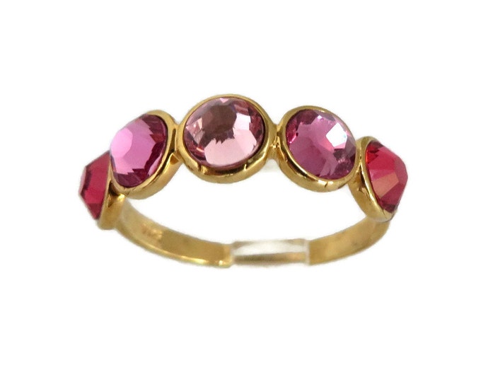 Pink Topaz Multistone Ring, Vintage Five Stone Gold Plated Sterling Silver Ring, Birthday Gift Anniversary Gift Size 8