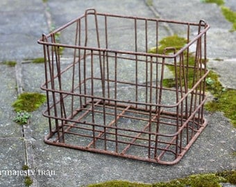 Rustic Metal Milk Crate. Vintage. Rust. Farmhouse. Home Decor. Storage. Photo Prop. Industrial. Display. Primitive. Antique Bottles. Farm.