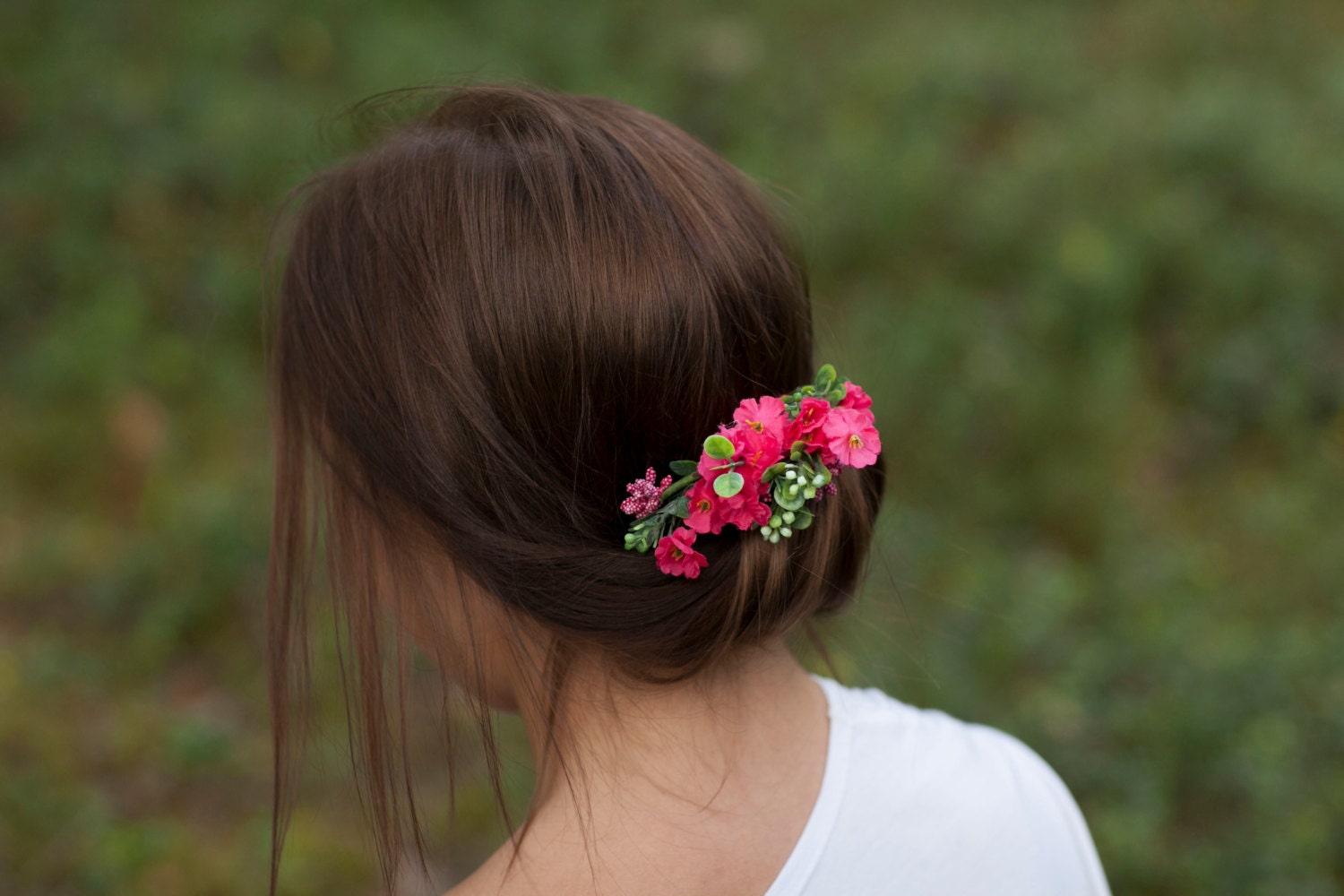 Pink flower comb Flower hair comb Bridal hair comb Bright ...