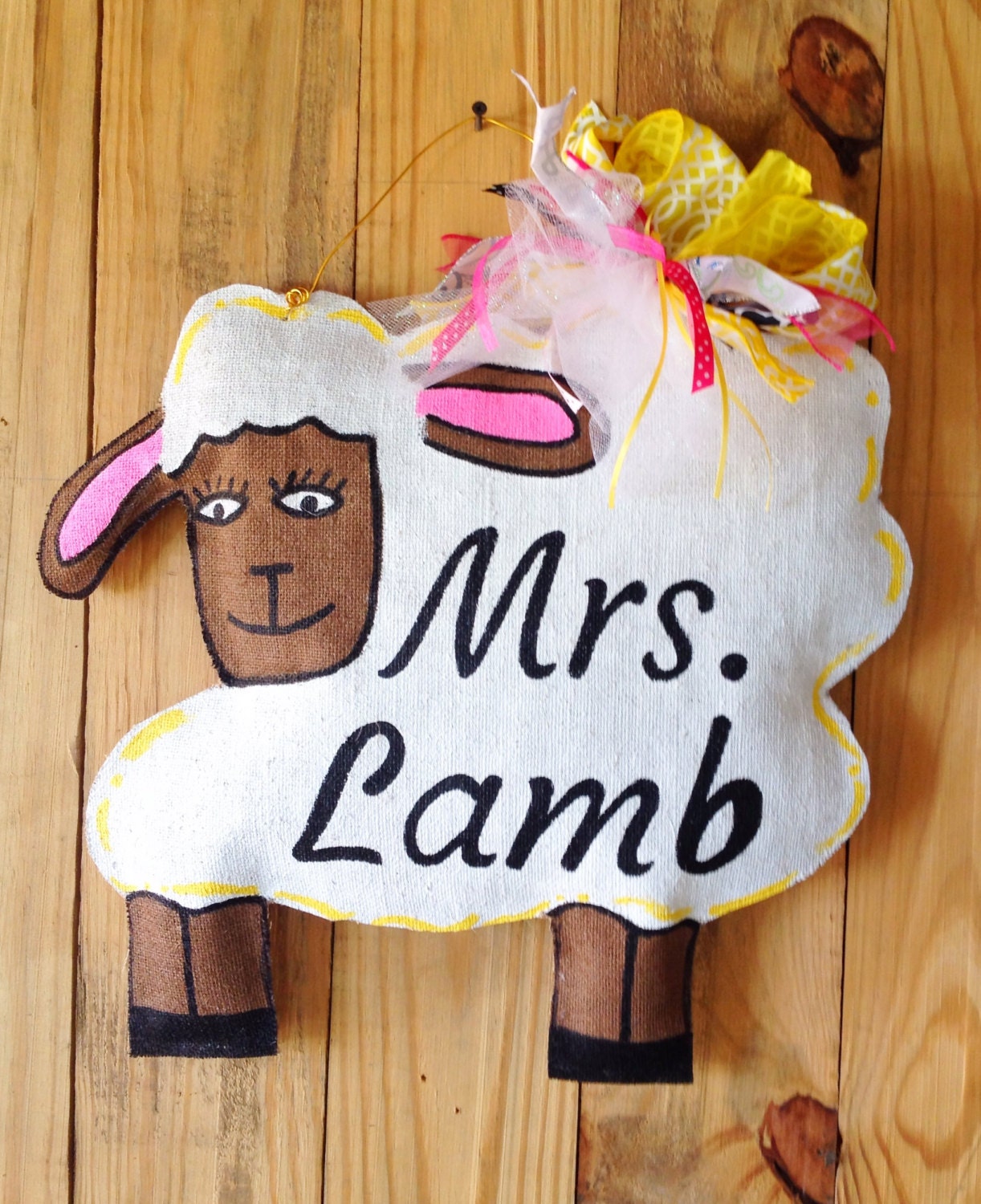 Lamb Burlap Door Hanger New Baby Girl Door by TallahatchieDesigns