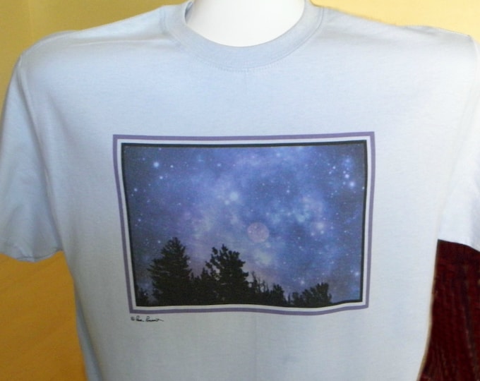 BOYFRIEND Valentine Gift, Crew Neck Style T-shirt, Blue Moon and Stars, Indigo Night Sky, 100% Preshrunk Cotton, Unisex Sizing