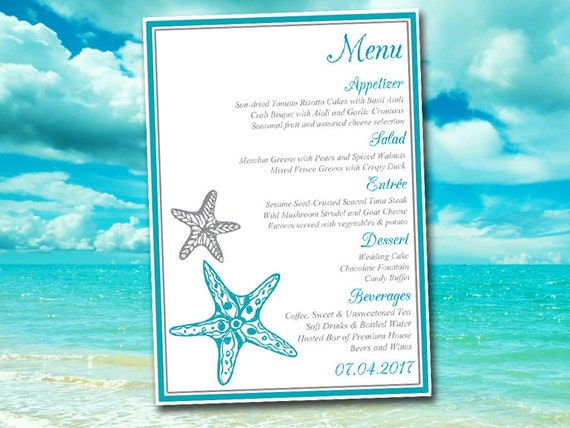 beach wedding menu template instant download printable menu
