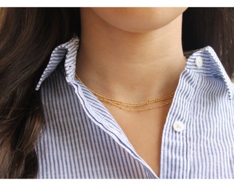 Gold chain necklace, dew drops necklace, satellite chain necklace, small bead necklace, Satellite chain, everyday necklace, Gold layered