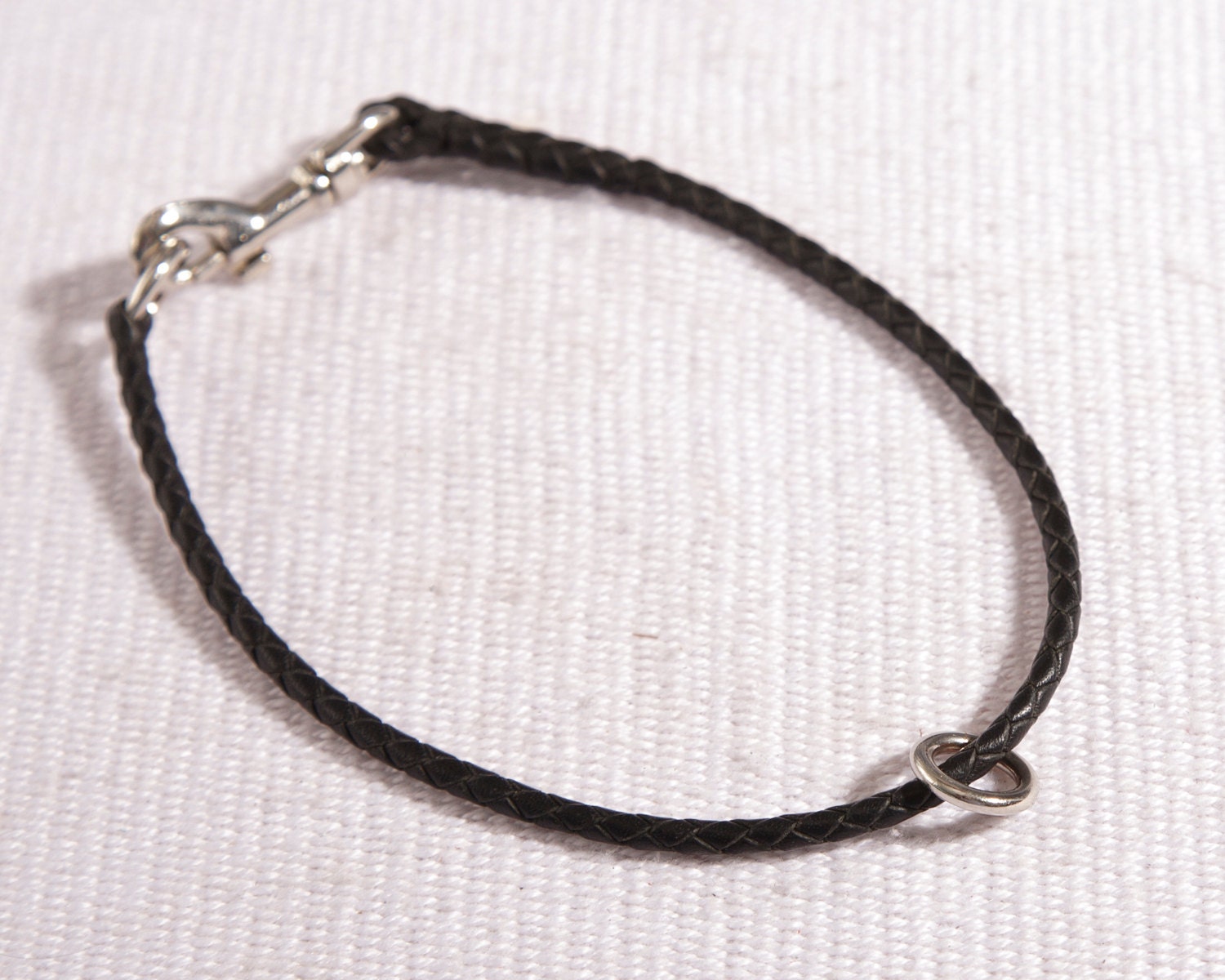 Kangaroo leather braided clip collar 13 Black leather