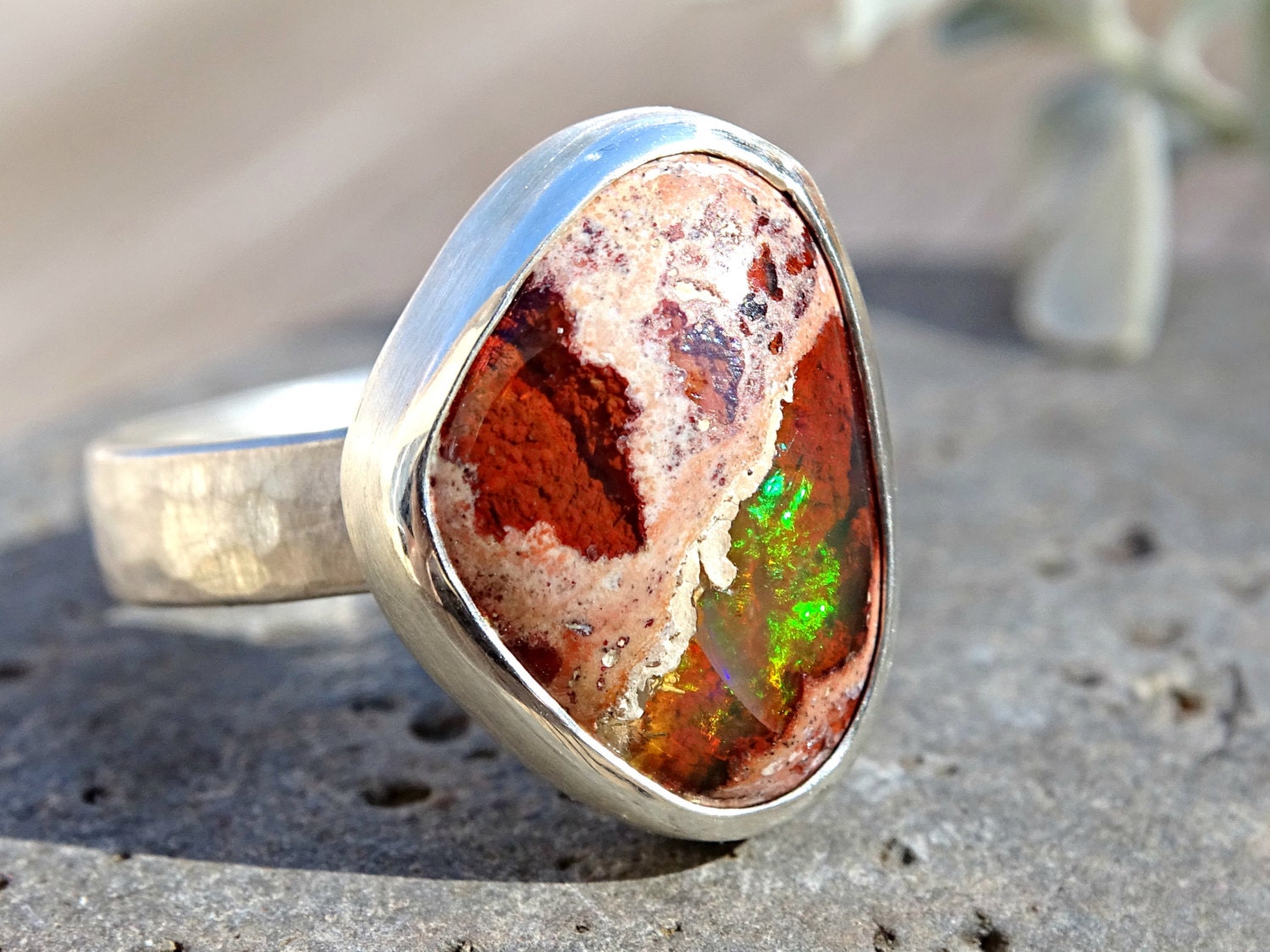 raw fire opal ring silver ring opal raw opal ring by CrazyAssJD