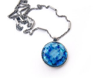 Fused glass blue pendant