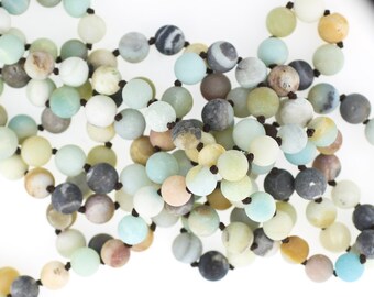 Long Necklace, Natural Stone, 8mm Hand Knotted Matte Amazonite, 8mm Round Beads. 60" Hand Knotted Necklace, Natural Stones, Wholesale
