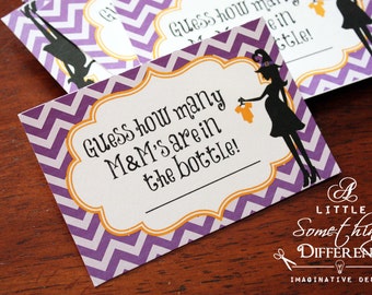 Halloween Witch Themed Candy Guessing Game Cards / Purple and Orange Witch Candy Guessing Game Cards / Halloween Shower Game