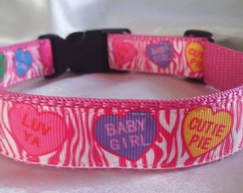 Handmade Dog Collar Pink Love Hearts (Matching Lead Available)