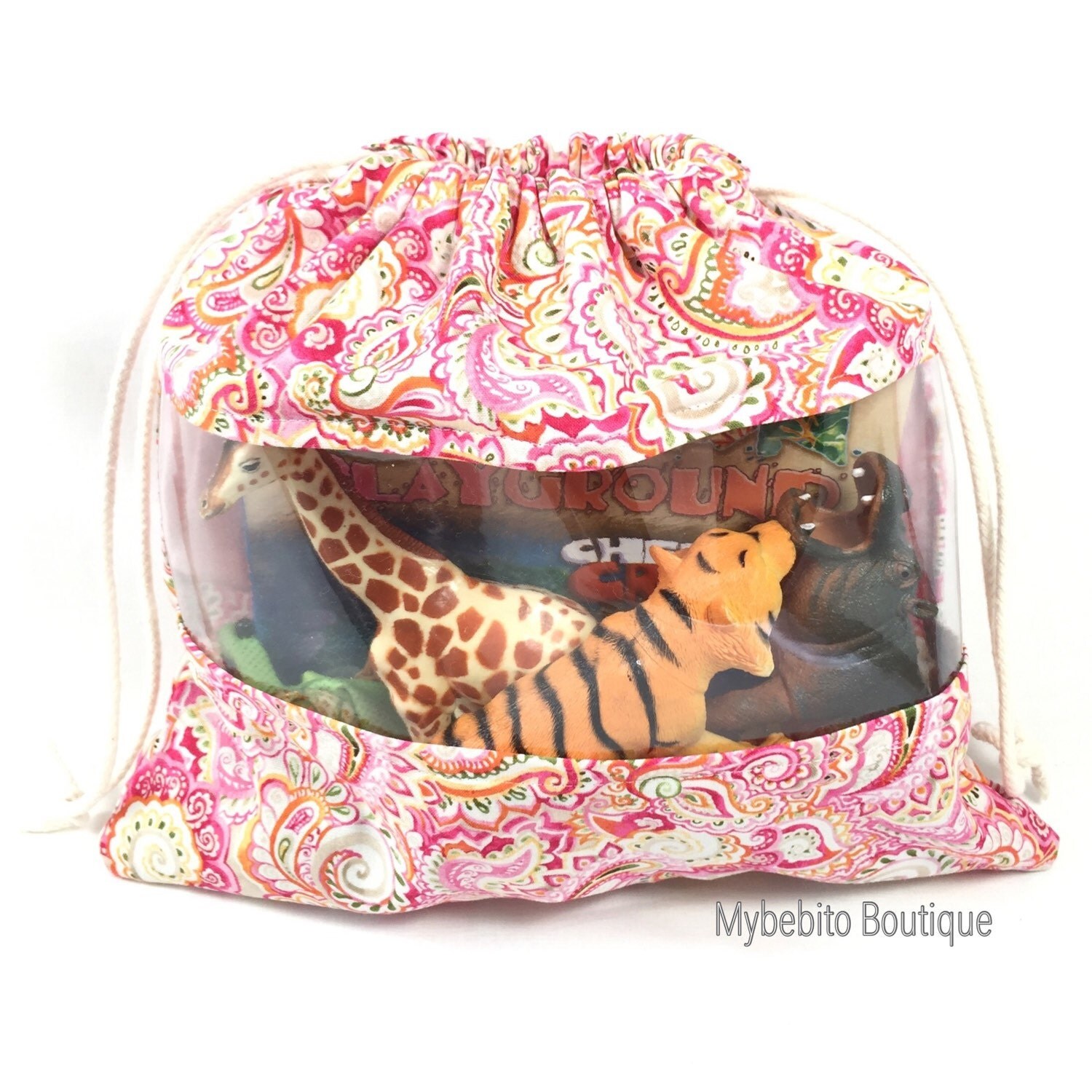 Drawstring bags Personalized bags for kids Clear vinyl by Mybebito