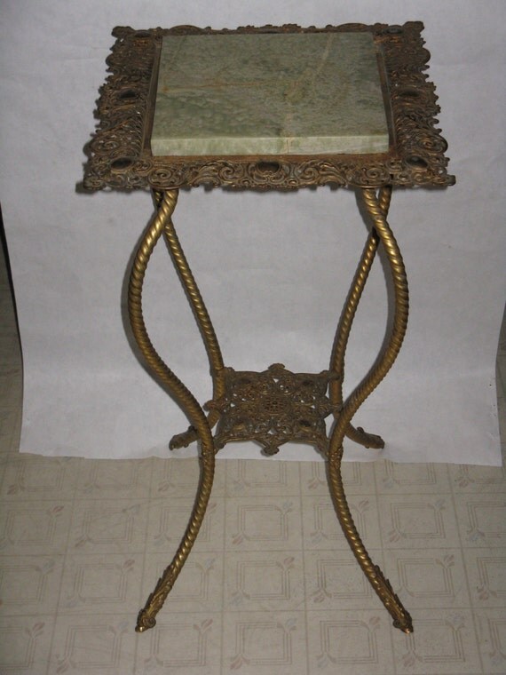 Antique Bradley & Hubbard Brass And Marble Fern Stand Accent