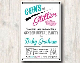Guns or Glitter Gender Reveal Invitation - Gender Reveal Invite - Printable Party Invitation