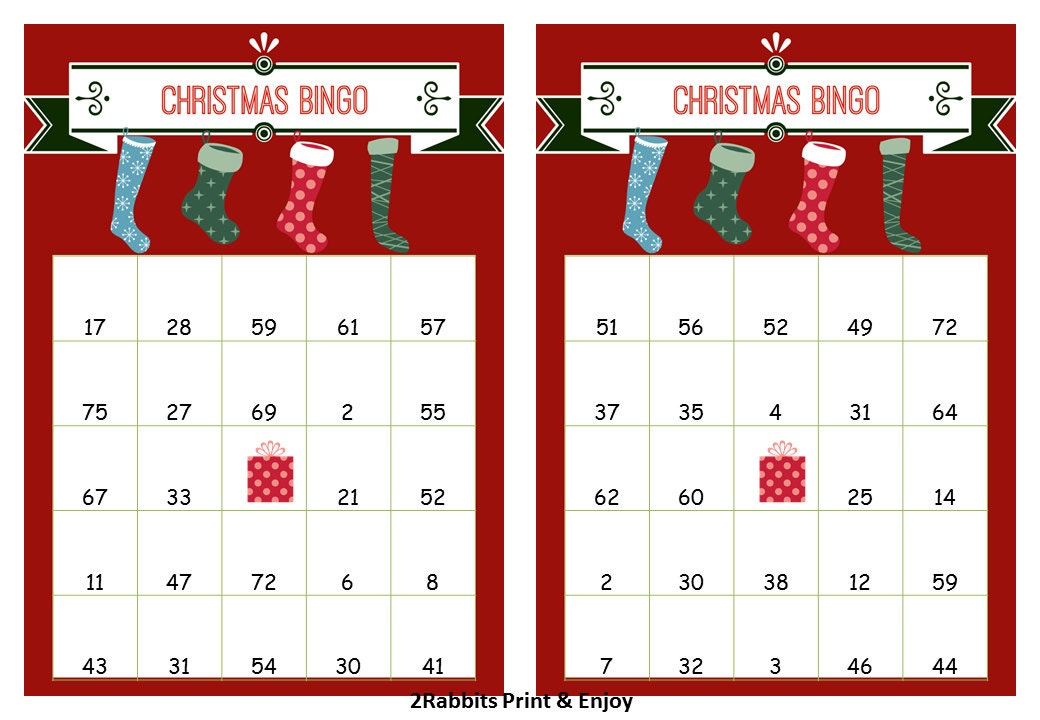 40 Printable Christmas Bingo Cards Prefilled by 2RabbitsPrintEnjoy