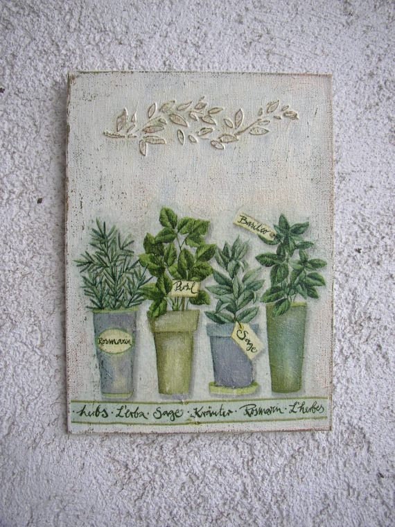 Herbs Kitchen Decor Mixed Media Wall Art Basil Rosemary