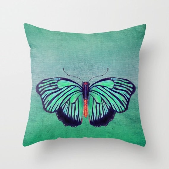 Butterfly Throw Pillow Spring Green Butterfly Artistic