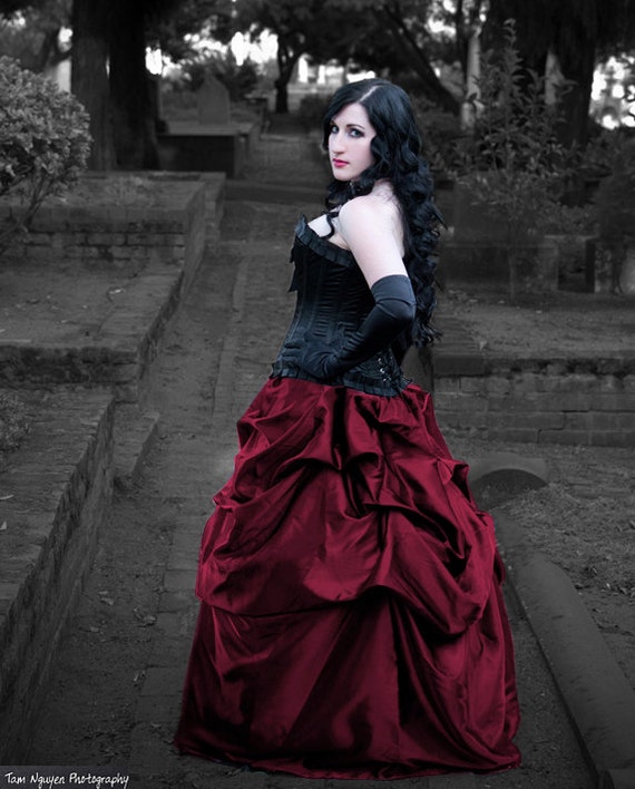 Burgundy Steampunk Victorian Bella Bustle Pick-up Skirt Sale fits L thru XXL by TracyMichelleCouture steampunk buy now online