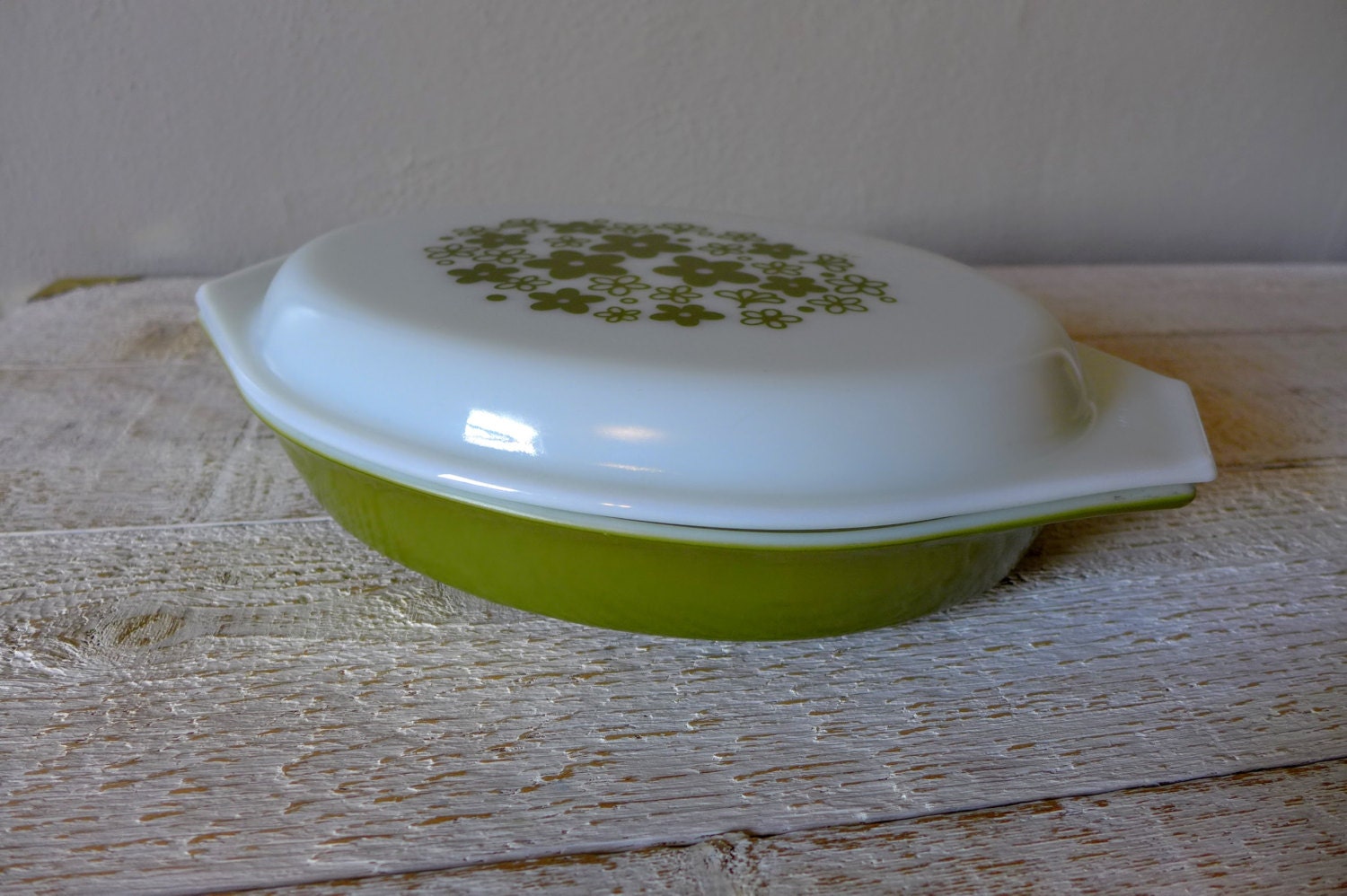 Retro Divided Green Pyrex Casserole Dish