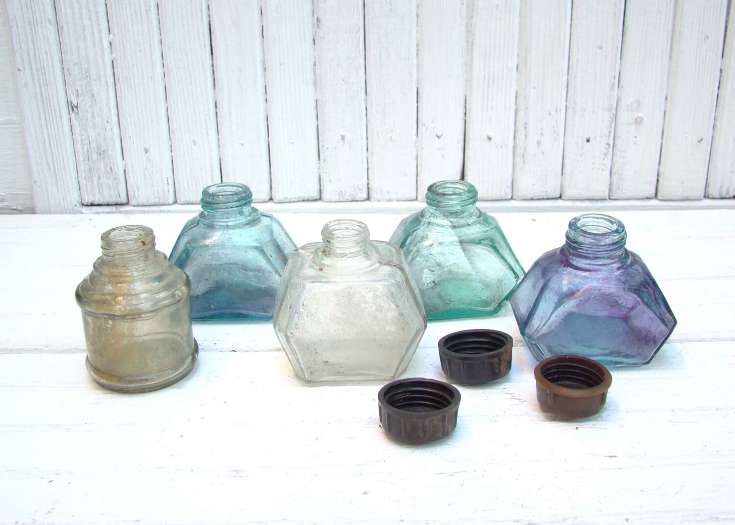 Vintage Glass Ink Bottles Set Of 5 Soviet Vintage Bottles 5041